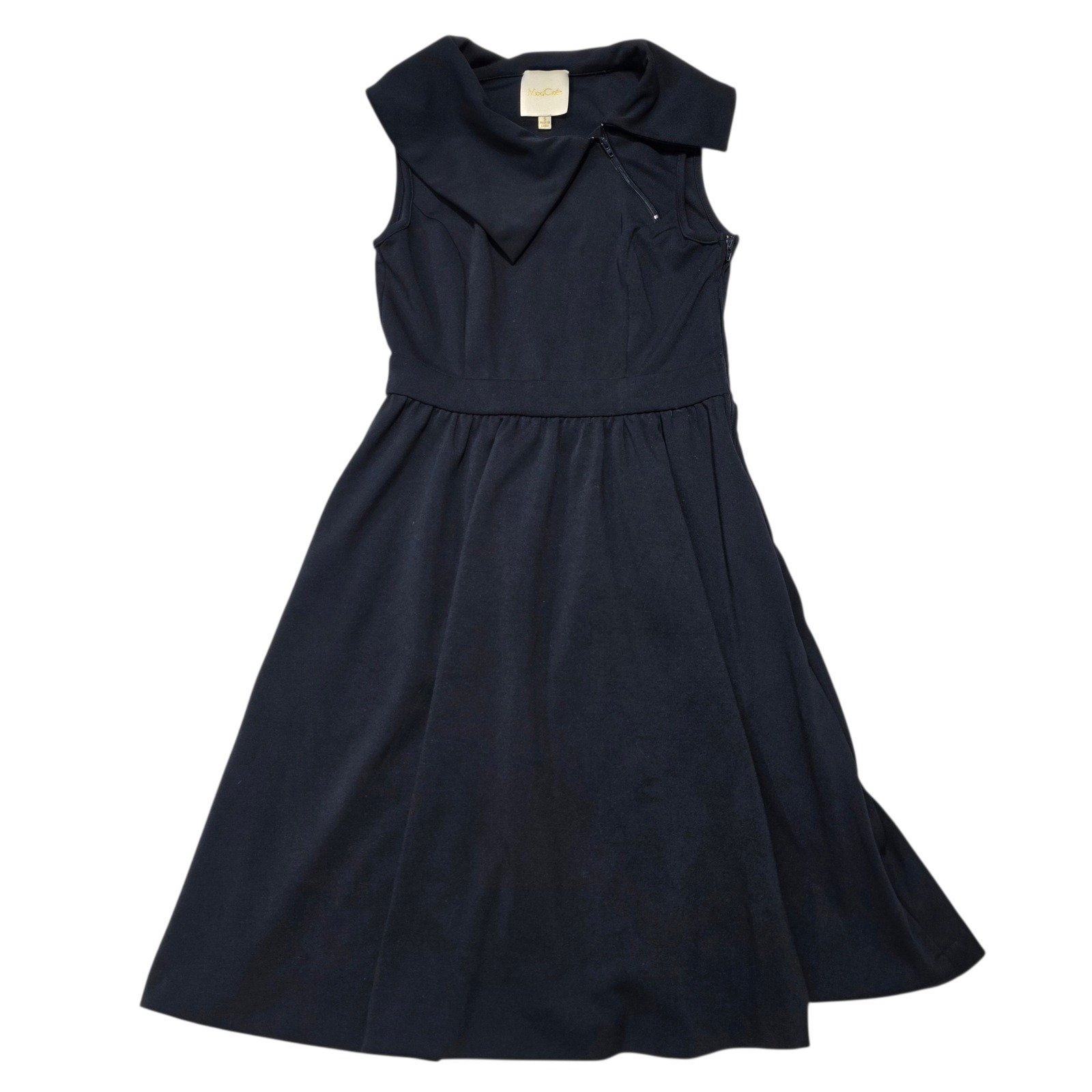 Modcloth Navy Blue Sleeveless Fit Flare Dress With Asymmetrical Collar Size S